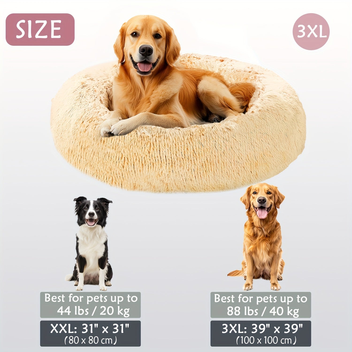 Calming Dog & Cat Bed, Donut Cuddler Warming Cozy Soft Round Bed, Fluffy Faux Fur Plush Cushion Bed For Small Medium And Large Dogs And Cats (40.64cm/50.8cm/60.96cm/71.12cm/78.74cm/99.06cm)