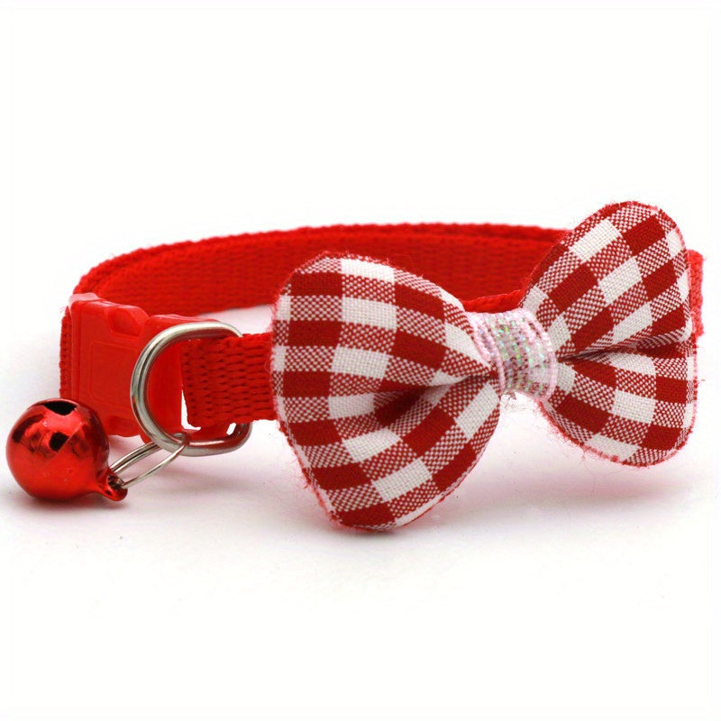 1pc Adjustable Plaid Cat Collar with Bow Tie