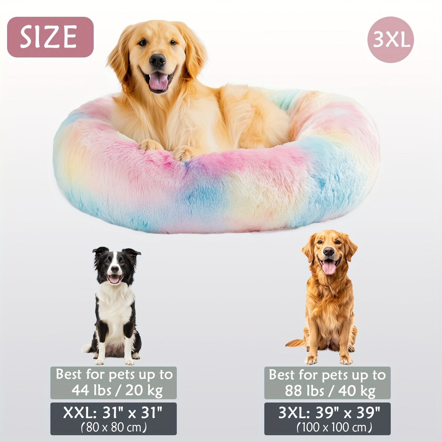 Calming Dog & Cat Bed, Donut Cuddler Warming Cozy Soft Round Bed, Fluffy Faux Fur Plush Cushion Bed For Small Medium And Large Dogs And Cats (40.64cm/50.8cm/60.96cm/71.12cm/78.74cm/99.06cm)