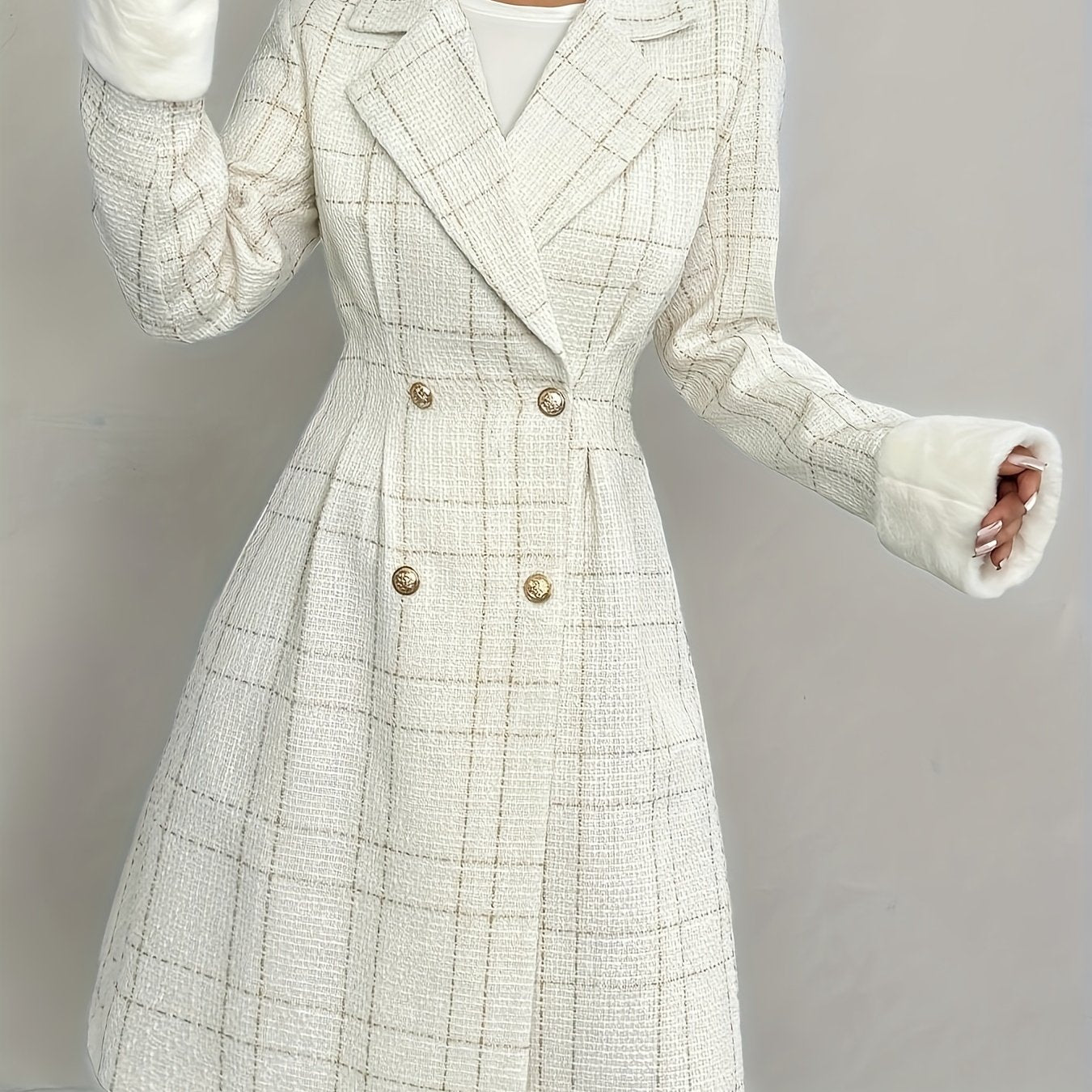 Directional Development Flared Collar and Waist A-line Double Row Button Small Fragrant Wind Autumn and Winter Jacket