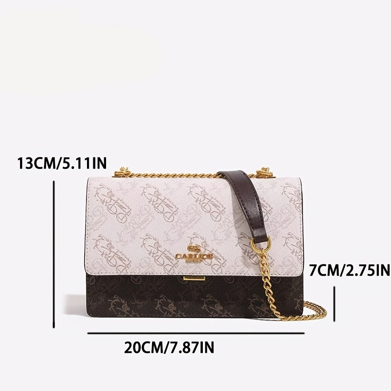 New Year Gift Fashion Genuine Leather Crossbody Bag, Animal Print, Buckle Closure, Fixed Shoulder Straps, Leather Lined, Edge Painted, with Chain Strap, for Guangzhou Crafted Dual-Tone Carriage Design Shoulder Bag