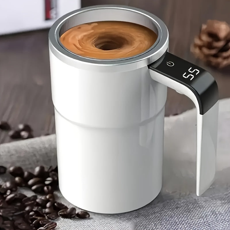 Effortless, Smart USB-Powered Coffee Mug with Magnetic Stirring & Temperature Display - 12.85oz Stainless Steel Electric Percolator for Milk, Chocolate, Mocha - Travel-Friendly, Perfect Christmas Gift