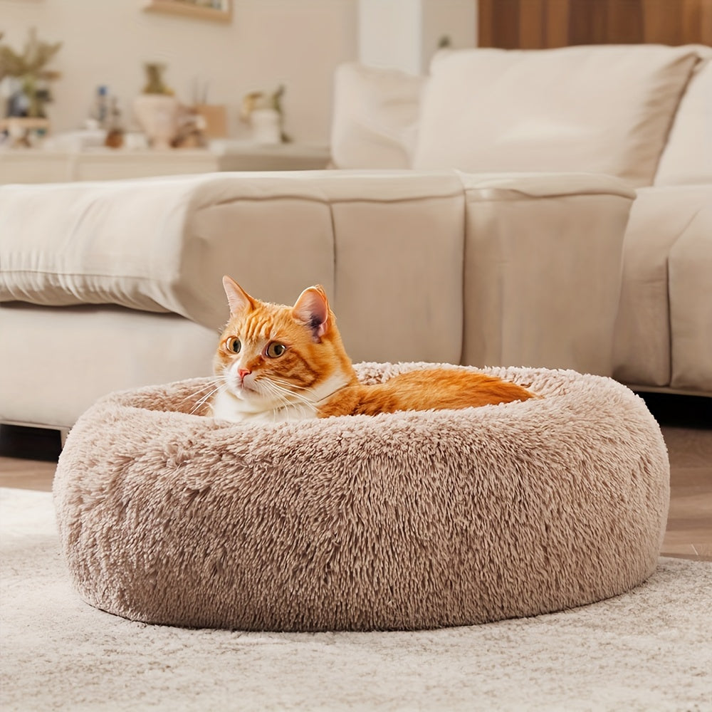 Calming Dog & Cat Bed, Donut Cuddler Warming Cozy Soft Round Bed, Fluffy Faux Fur Plush Cushion Bed For Small Medium And Large Dogs And Cats (40.64cm/50.8cm/60.96cm/71.12cm/78.74cm/99.06cm)