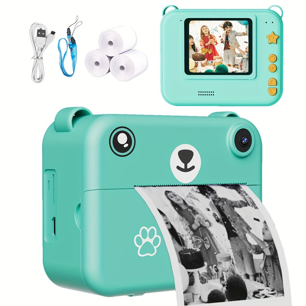 Instant Print Kids Camera, Digital Toy Camera with HD 480p Video, Simple Shooting Mode, USB Rechargeable 1500mAh Battery, Lithium Polymer, ABS Material, with Time-Lapse Feature, LCD Display, AVI Format, for Ages 3-12, Gift fo