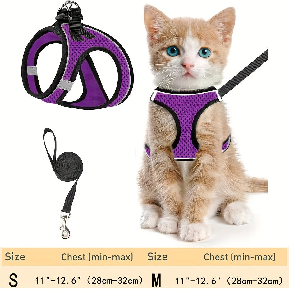 Escape-Proof Cat Harness & Leash Set: Reflective Soft Mesh Vest For Safe Outdoor Walks With Your Kitten