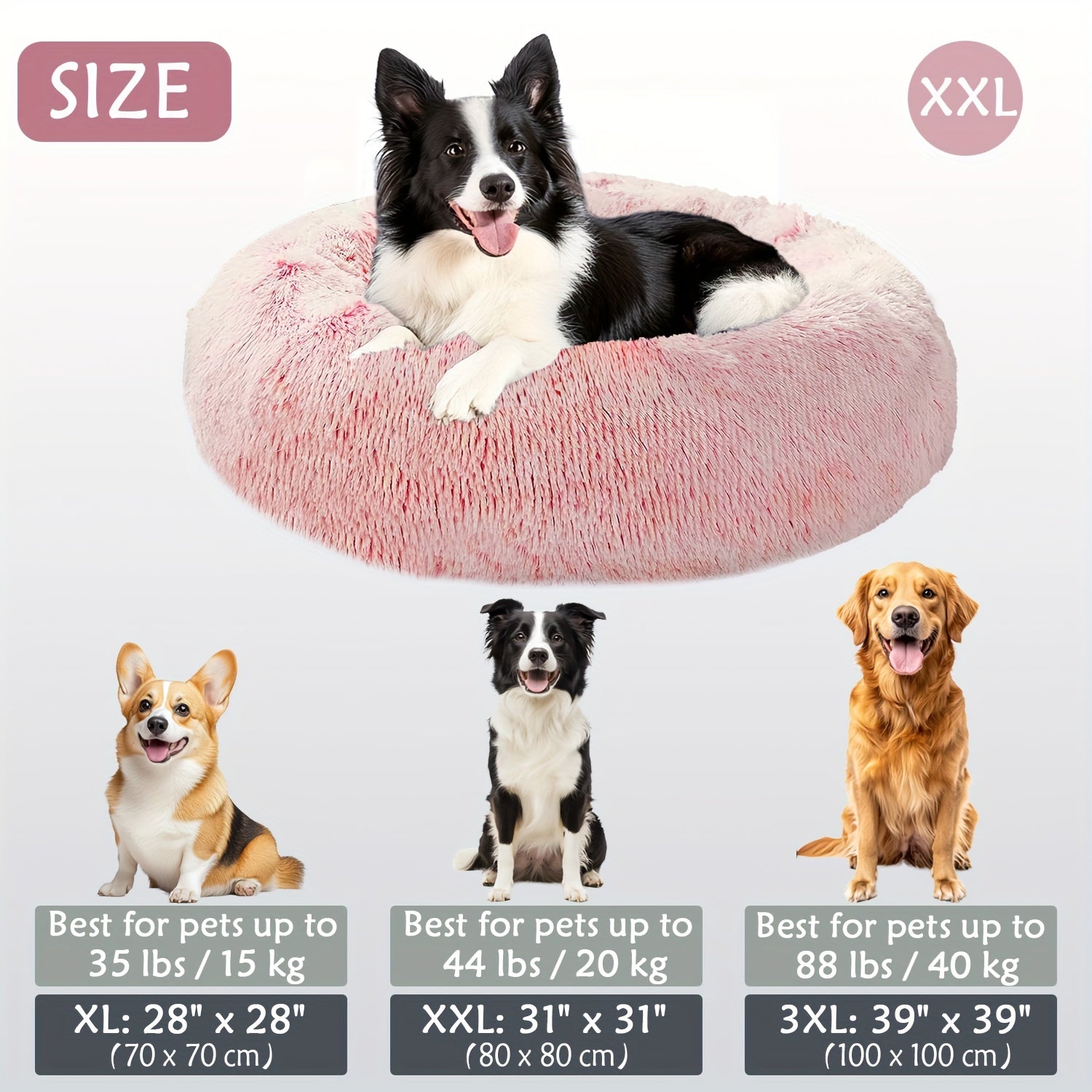 Calming Dog & Cat Bed, Donut Cuddler Warming Cozy Soft Round Bed, Fluffy Faux Fur Plush Cushion Bed For Small Medium And Large Dogs And Cats (40.64cm/50.8cm/60.96cm/71.12cm/78.74cm/99.06cm)