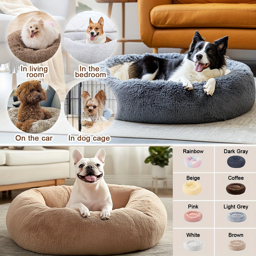 Calming Dog & Cat Bed, Donut Cuddler Warming Cozy Soft Round Bed, Fluffy Faux Fur Plush Cushion Bed For Small Medium And Large Dogs And Cats (40.64cm/50.8cm/60.96cm/71.12cm/78.74cm/99.06cm)