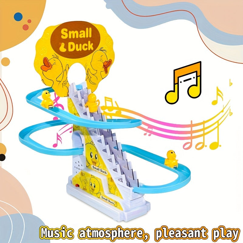 6-Pack Small Duck Climbing Stairs with Lights & Music, Fun Cute Duck Slide Track Toy Set, Children'S Easter Gift, Plastic, Yellow