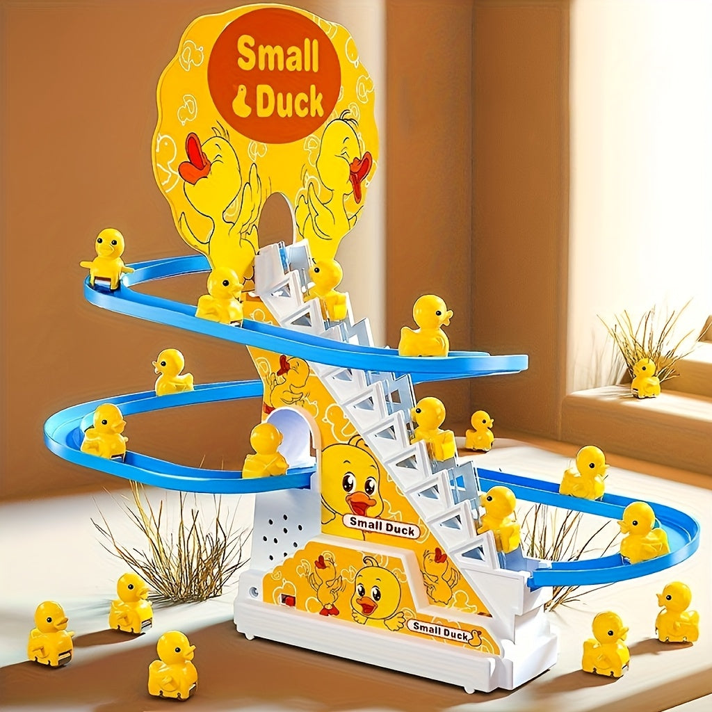 6-Pack Small Duck Climbing Stairs with Lights & Music, Fun Cute Duck Slide Track Toy Set, Children'S Easter Gift, Plastic, Yellow