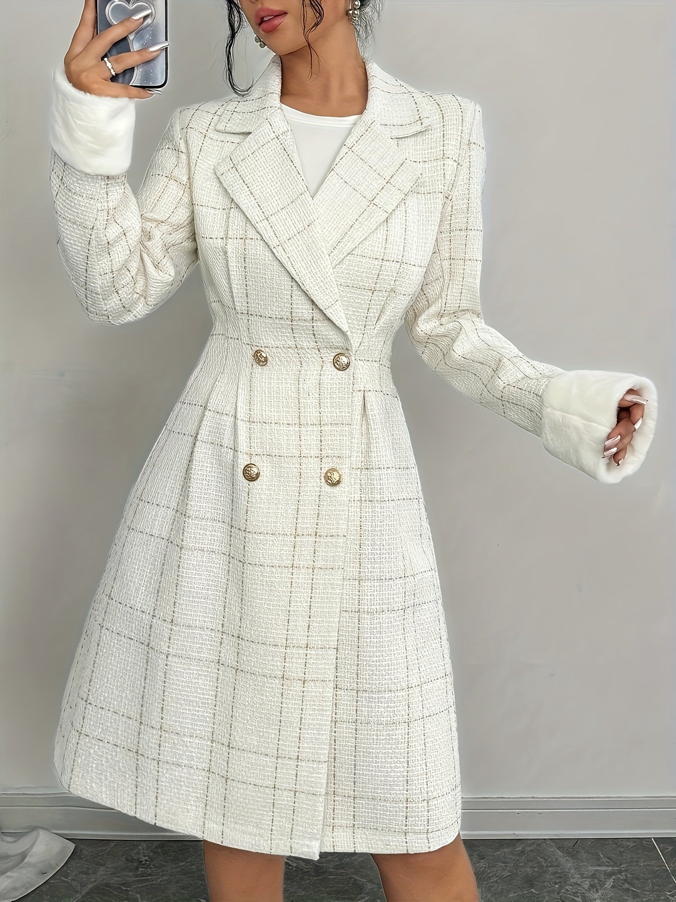 Directional Development Flared Collar and Waist A-line Double Row Button Small Fragrant Wind Autumn and Winter Jacket