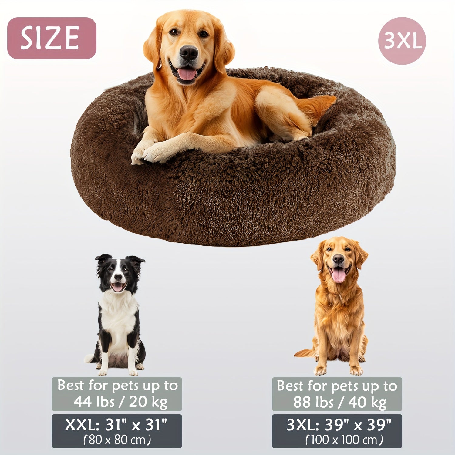 Calming Dog & Cat Bed, Donut Cuddler Warming Cozy Soft Round Bed, Fluffy Faux Fur Plush Cushion Bed For Small Medium And Large Dogs And Cats (40.64cm/50.8cm/60.96cm/71.12cm/78.74cm/99.06cm)