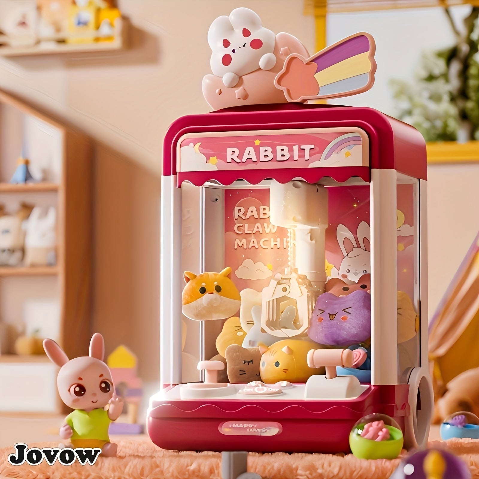 Jovow, Claw Machine Toy, Party Clip Doll Gashapon Machine, Pretend to Play Claw Machine, Home or Party Activity Game Machine, Send 10 Random Dolls and 10 Gashapon, Exercise Hand-Eye Coordination, Birthday Halloween Gift Thank