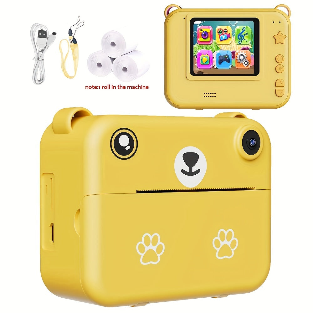 Instant Print Kids Camera, Digital Toy Camera with HD 480p Video, Simple Shooting Mode, USB Rechargeable 1500mAh Battery, Lithium Polymer, ABS Material, with Time-Lapse Feature, LCD Display, AVI Format, for Ages 3-12, Gift fo