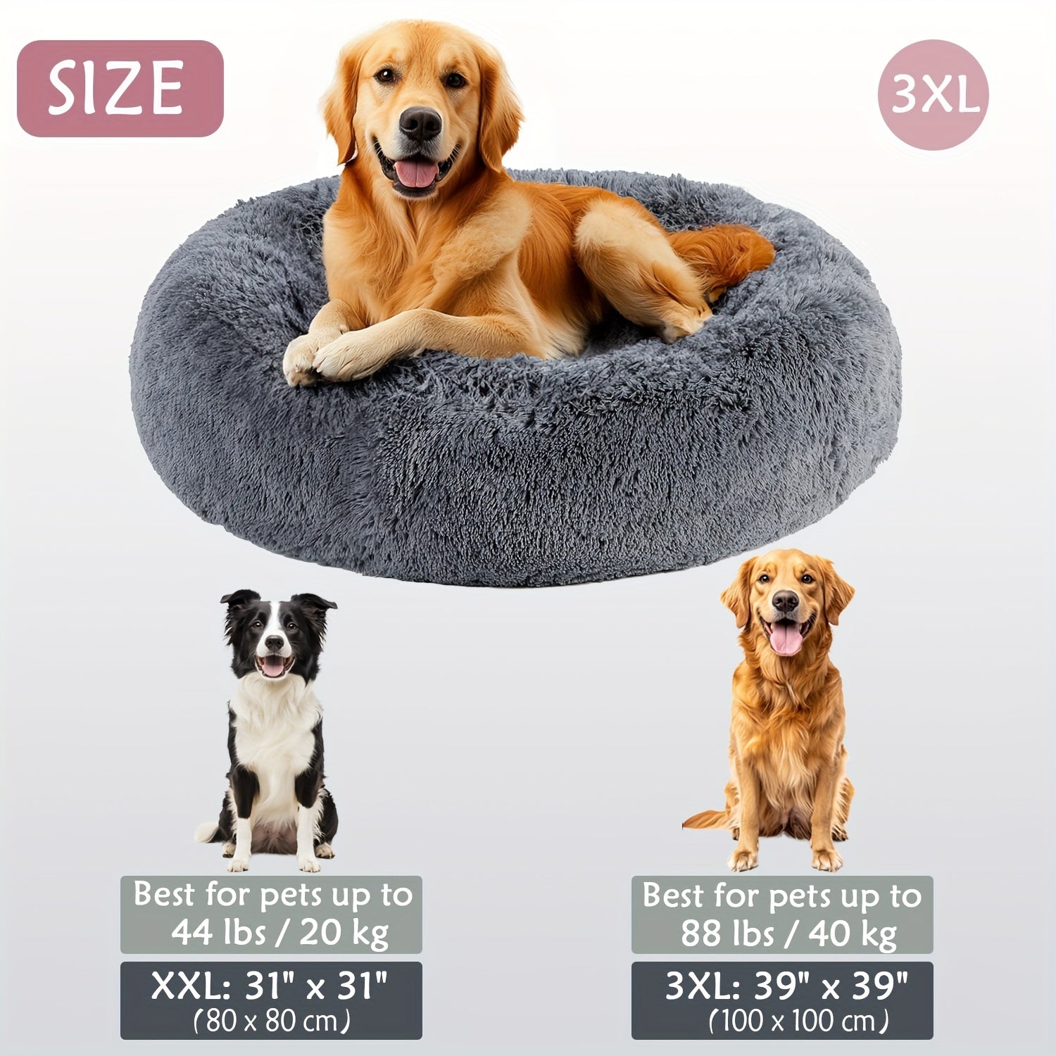 Calming Dog & Cat Bed, Donut Cuddler Warming Cozy Soft Round Bed, Fluffy Faux Fur Plush Cushion Bed For Small Medium And Large Dogs And Cats (40.64cm/50.8cm/60.96cm/71.12cm/78.74cm/99.06cm)