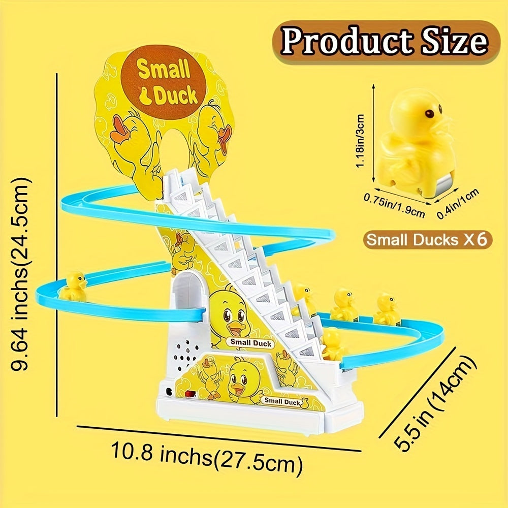 6-Pack Small Duck Climbing Stairs with Lights & Music, Fun Cute Duck Slide Track Toy Set, Children'S Easter Gift, Plastic, Yellow