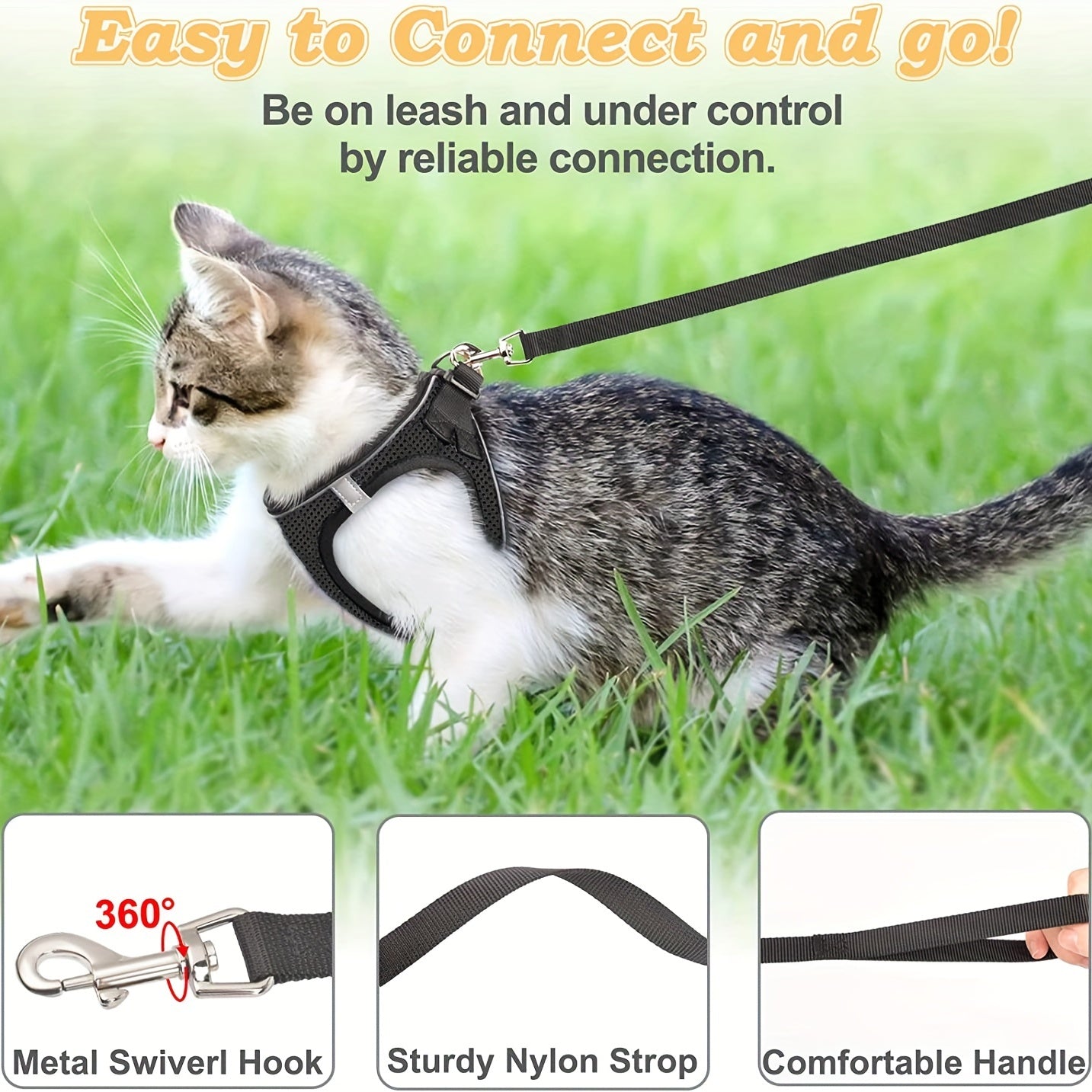 Escape-Proof Cat Harness & Leash Set: Reflective Soft Mesh Vest For Safe Outdoor Walks With Your Kitten