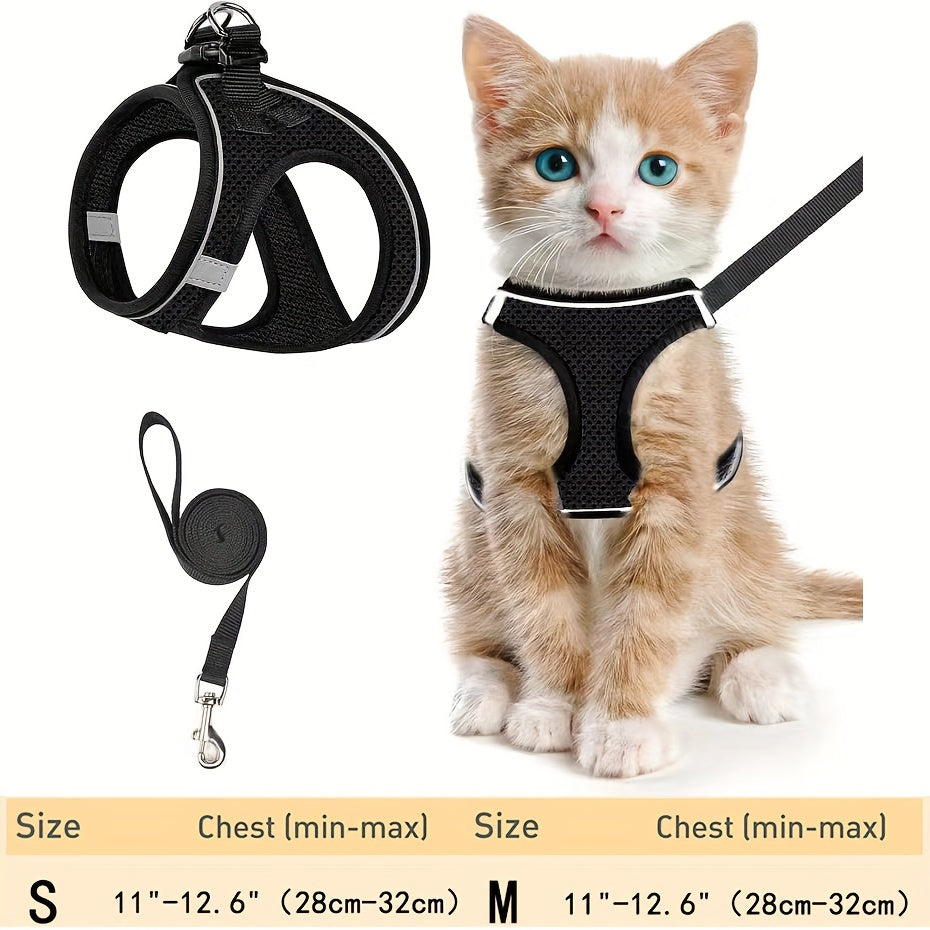 Escape-Proof Cat Harness & Leash Set: Reflective Soft Mesh Vest For Safe Outdoor Walks With Your Kitten