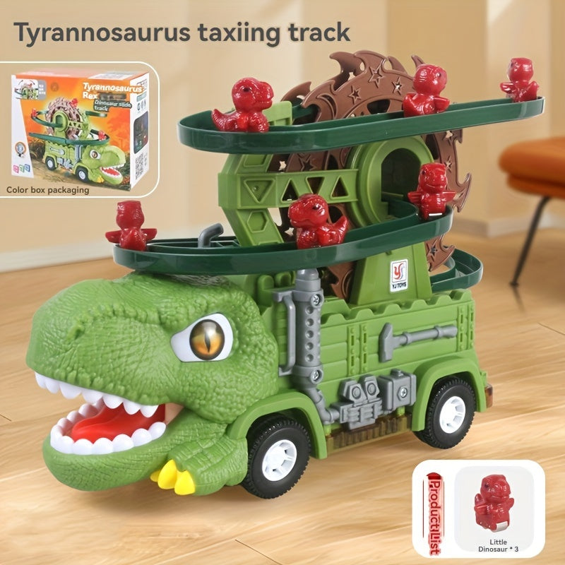 Tyrannosaurus Rex Light Music Slide Track Car, Youngsters's Educational Assembly Toy Car, Dinosaur Toy Car, Suitable for Christmas Gifts for Youngsters, Thanksgiving Electric Toys, Batteries Not Included