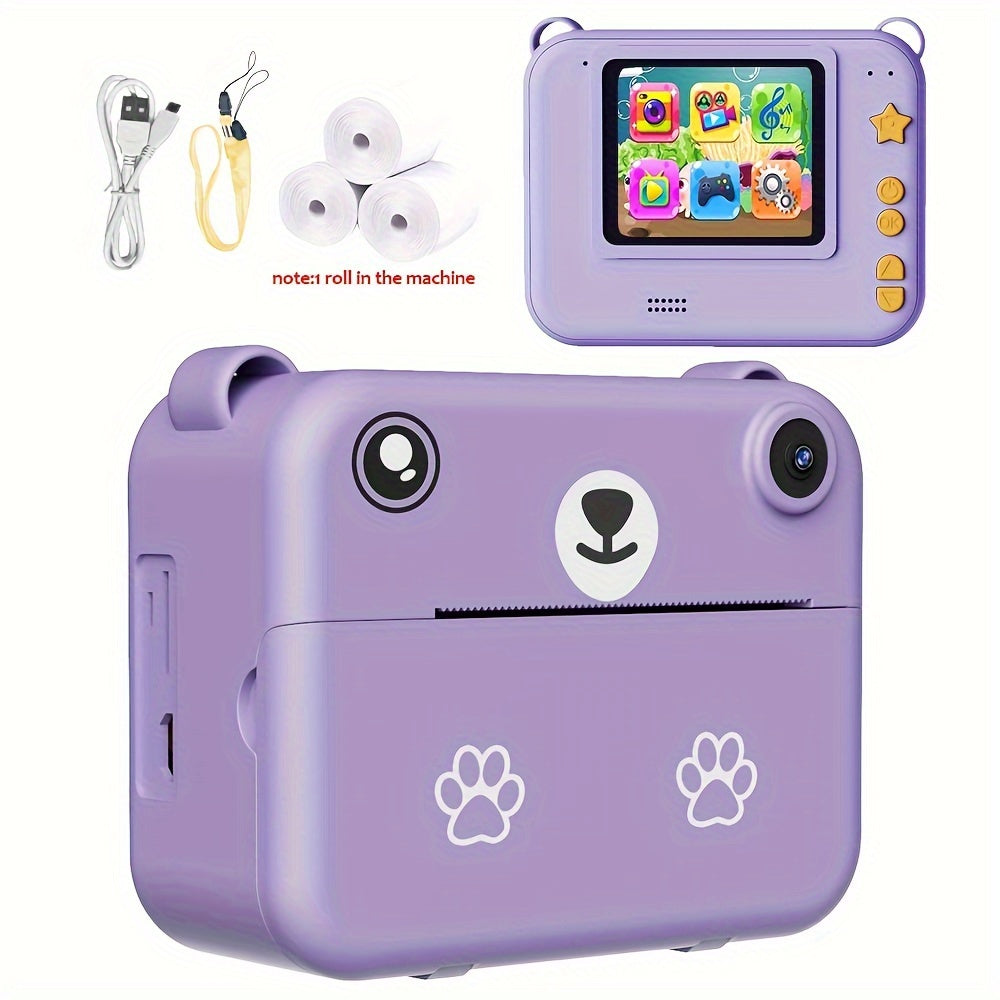 Instant Print Kids Camera, Digital Toy Camera with HD 480p Video, Simple Shooting Mode, USB Rechargeable 1500mAh Battery, Lithium Polymer, ABS Material, with Time-Lapse Feature, LCD Display, AVI Format, for Ages 3-12, Gift fo