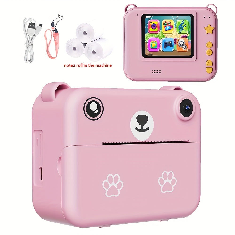 Instant Print Kids Camera, Digital Toy Camera with HD 480p Video, Simple Shooting Mode, USB Rechargeable 1500mAh Battery, Lithium Polymer, ABS Material, with Time-Lapse Feature, LCD Display, AVI Format, for Ages 3-12, Gift fo