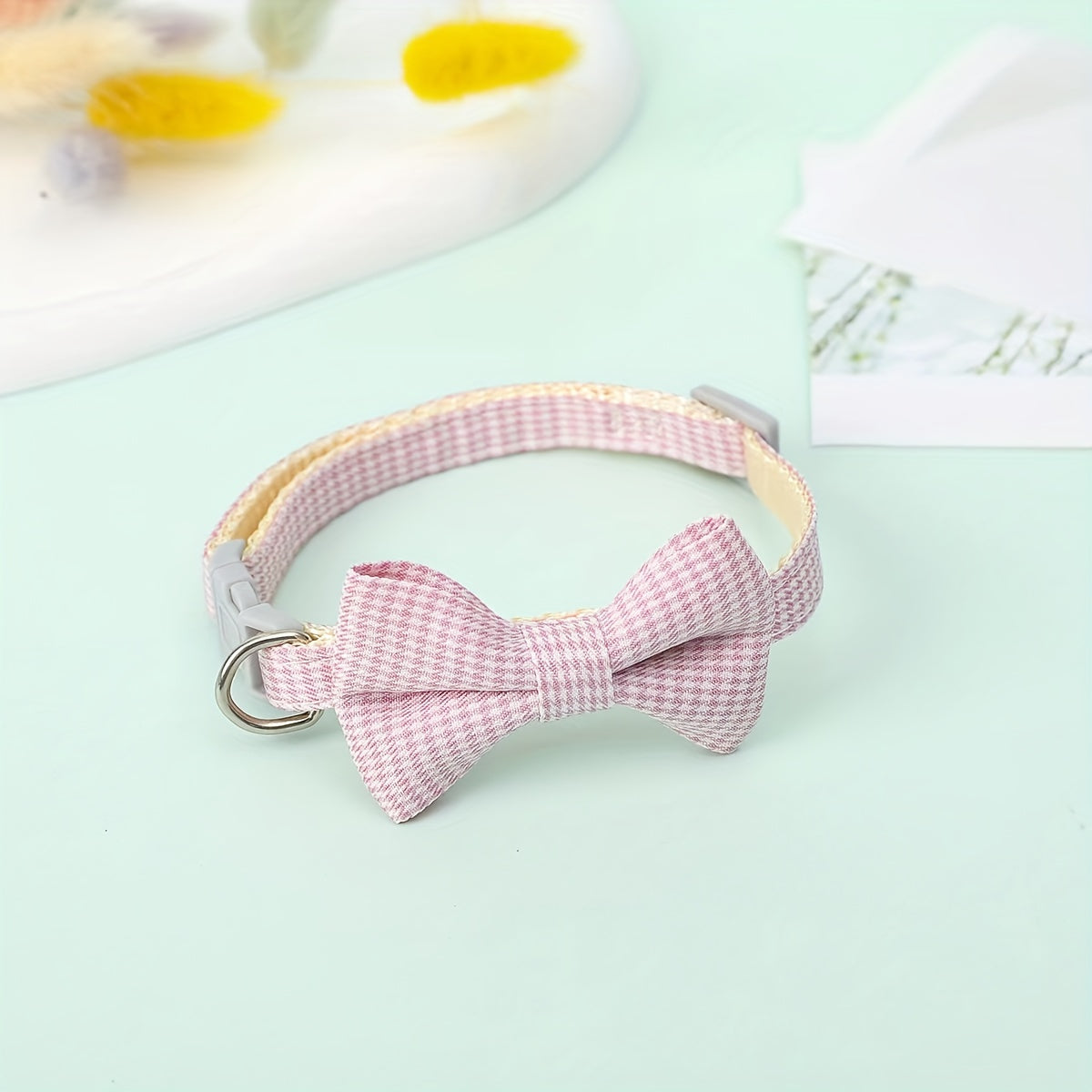 1pc Adjustable Plaid Cat Collar with Bow Tie