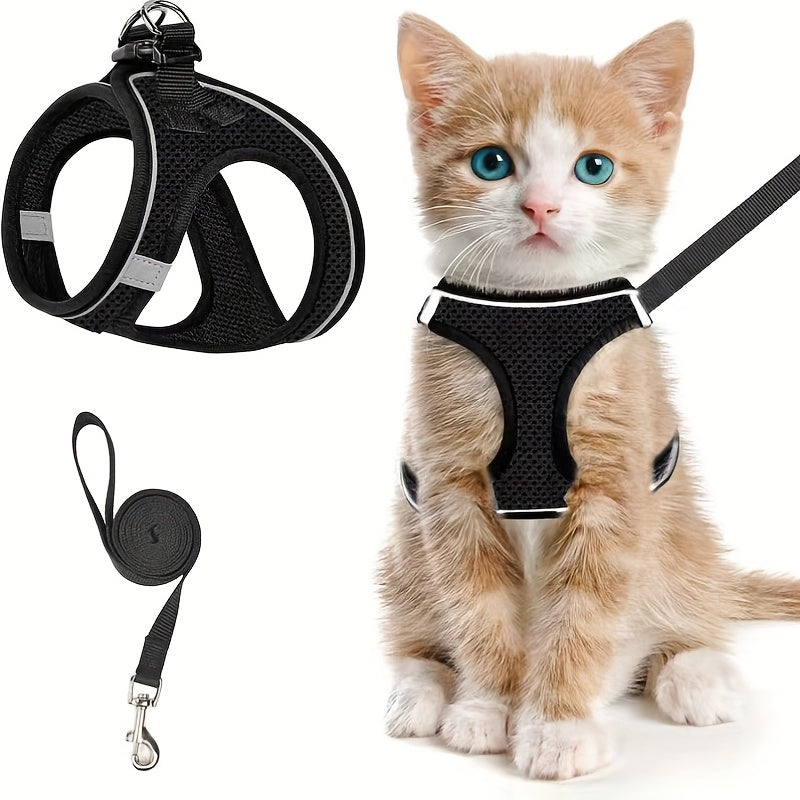 Escape-Proof Cat Harness & Leash Set: Reflective Soft Mesh Vest For Safe Outdoor Walks With Your Kitten