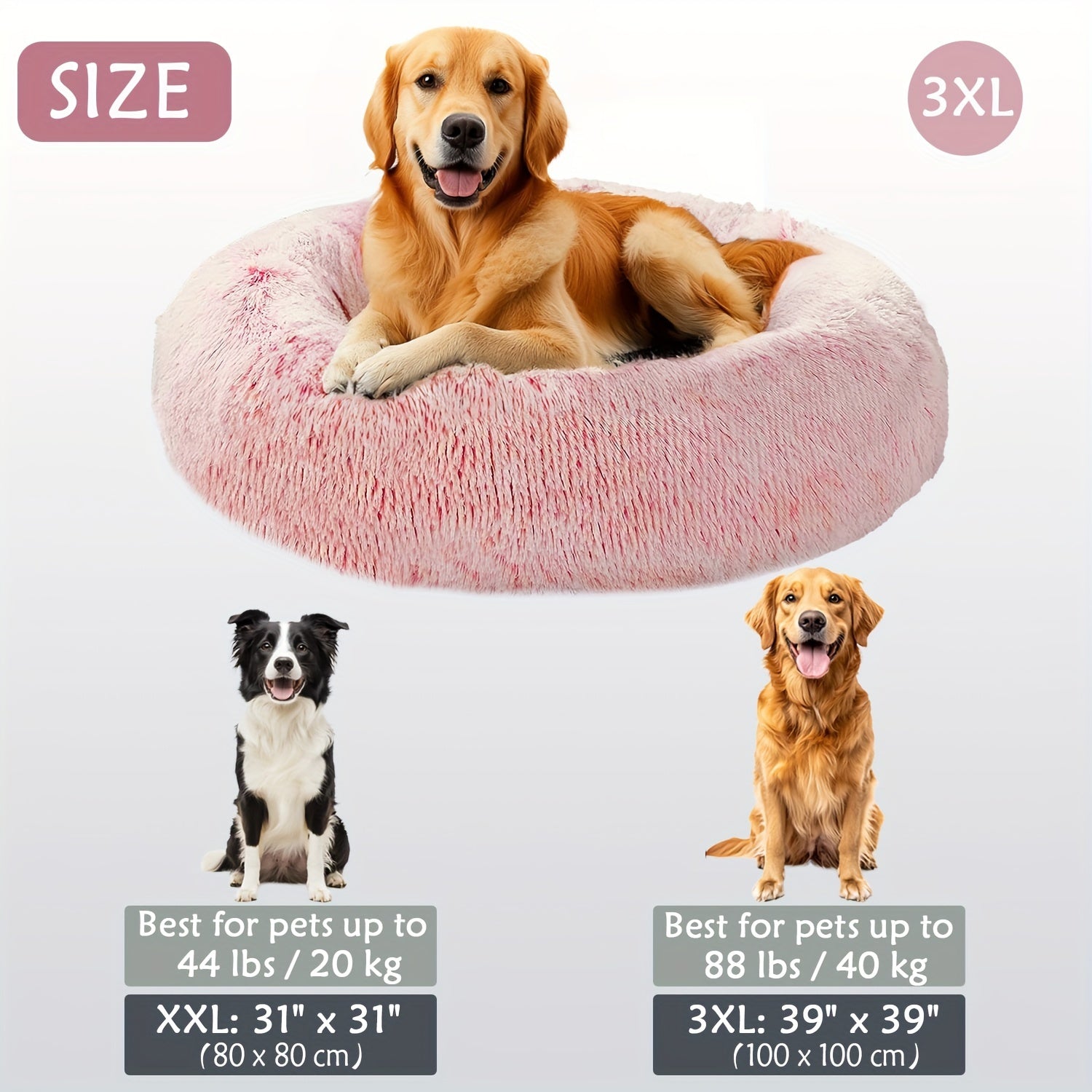 Calming Dog & Cat Bed, Donut Cuddler Warming Cozy Soft Round Bed, Fluffy Faux Fur Plush Cushion Bed For Small Medium And Large Dogs And Cats (40.64cm/50.8cm/60.96cm/71.12cm/78.74cm/99.06cm)