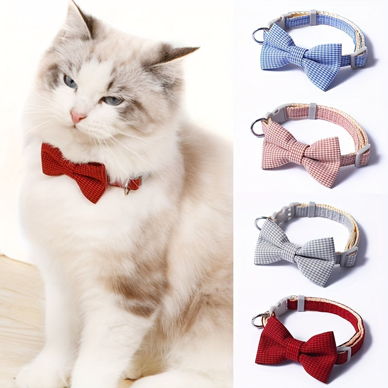 1pc Adjustable Plaid Cat Collar with Bow Tie