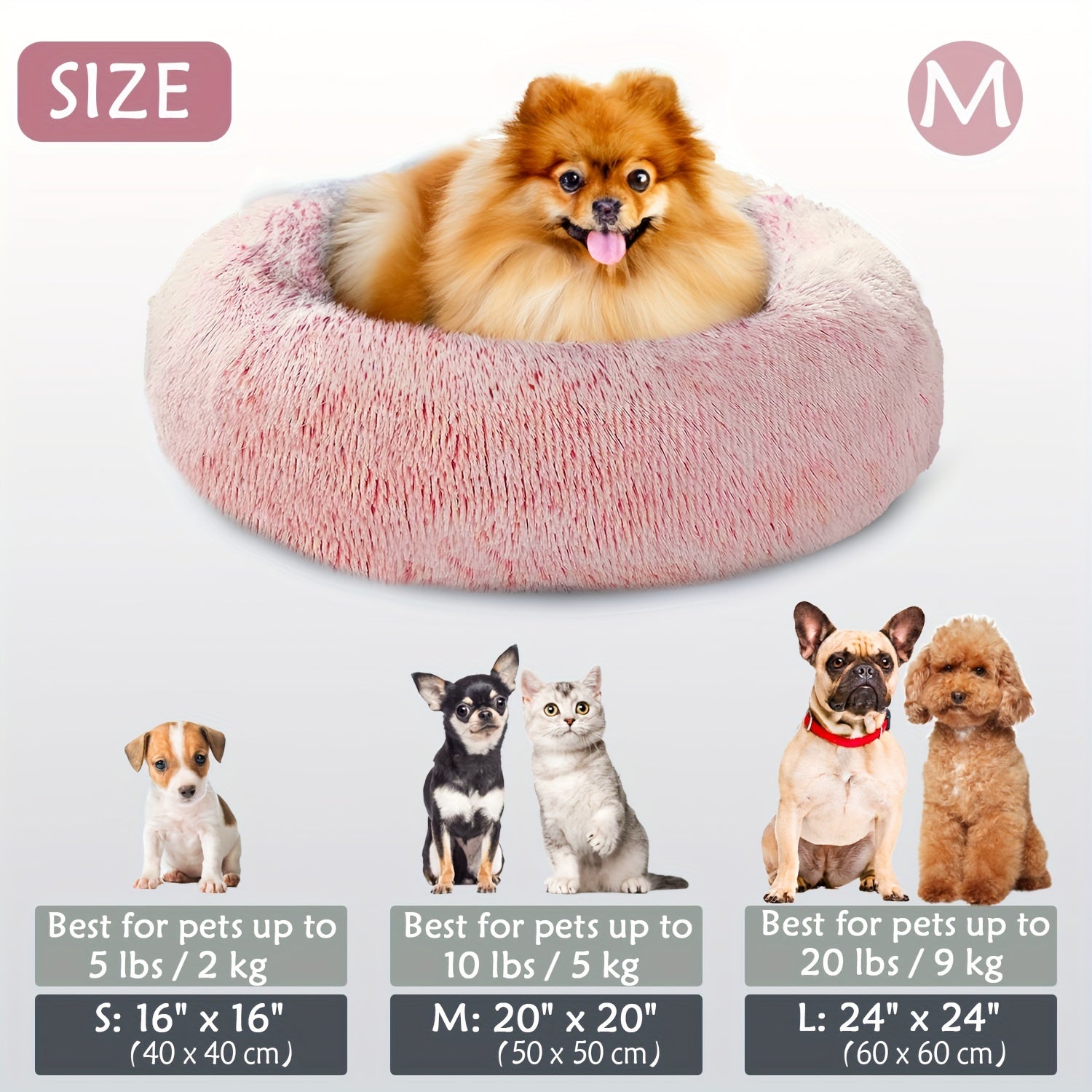 Calming Dog & Cat Bed, Donut Cuddler Warming Cozy Soft Round Bed, Fluffy Faux Fur Plush Cushion Bed For Small Medium And Large Dogs And Cats (40.64cm/50.8cm/60.96cm/71.12cm/78.74cm/99.06cm)