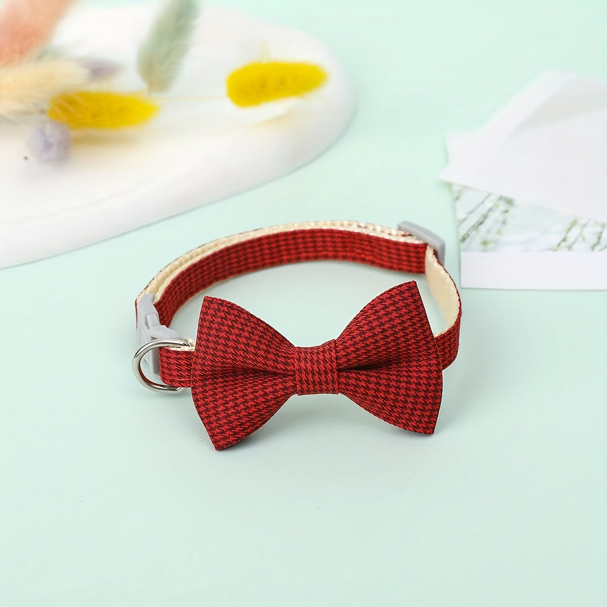 1pc Adjustable Plaid Cat Collar with Bow Tie