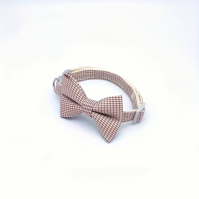 1pc Adjustable Plaid Cat Collar with Bow Tie