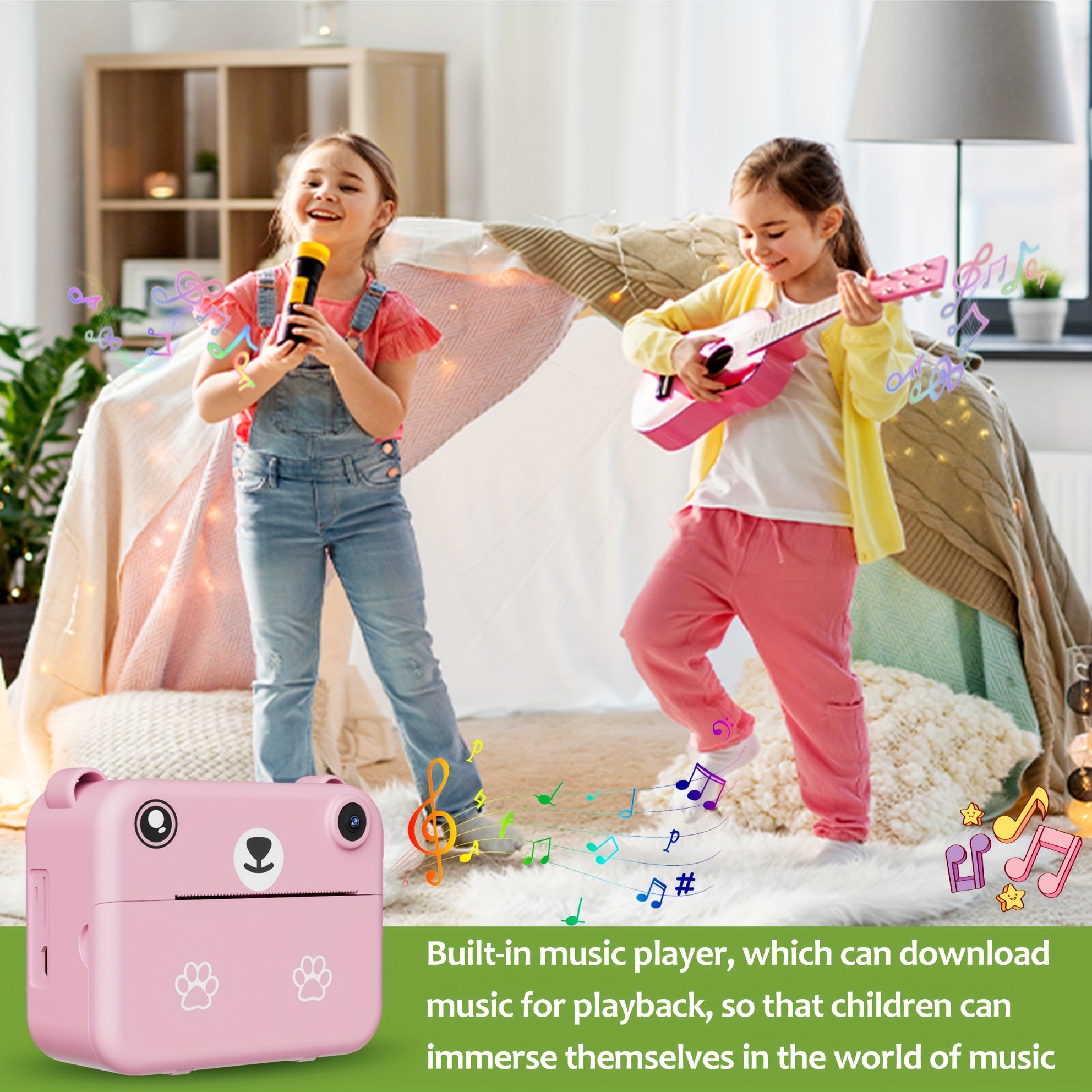 Instant Print Kids Camera, Digital Toy Camera with HD 480p Video, Simple Shooting Mode, USB Rechargeable 1500mAh Battery, Lithium Polymer, ABS Material, with Time-Lapse Feature, LCD Display, AVI Format, for Ages 3-12, Gift fo