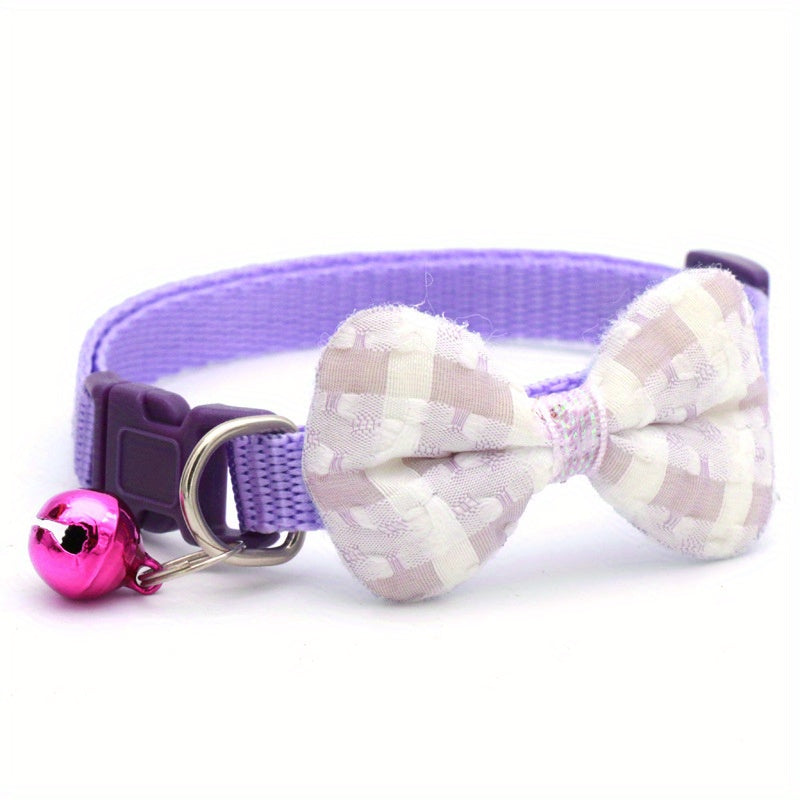 1pc Adjustable Plaid Cat Collar with Bow Tie