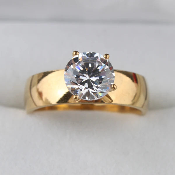 6mm Light Zircon CZ  gold color 316L Stainless Steel finger rings men women  jewelry  wholesale lots