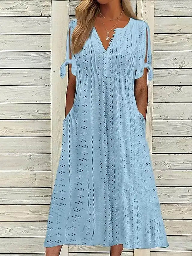 Summer New Women's Dress With Hollow Out V-neck Lace Ruffles Chic Elegant Long Dresses Pullover High Waist White Beach Vestidos