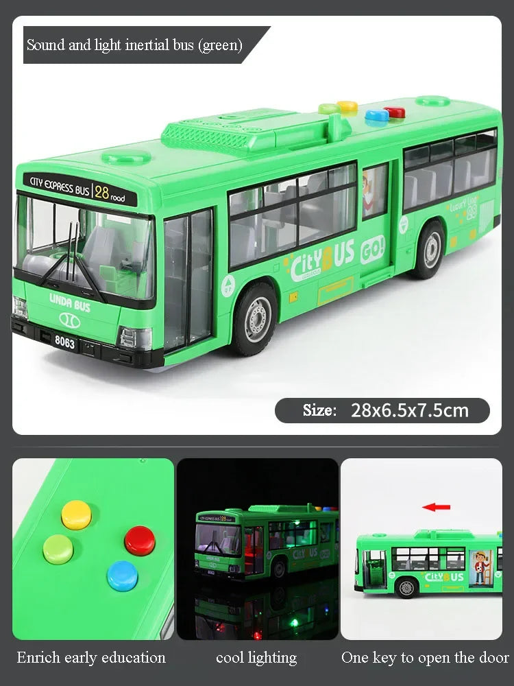 High Quality Simulation Bus Large Size Drop-resistant Light Music Inertia Bus Model Pull Back Car Educational Toys Gifts