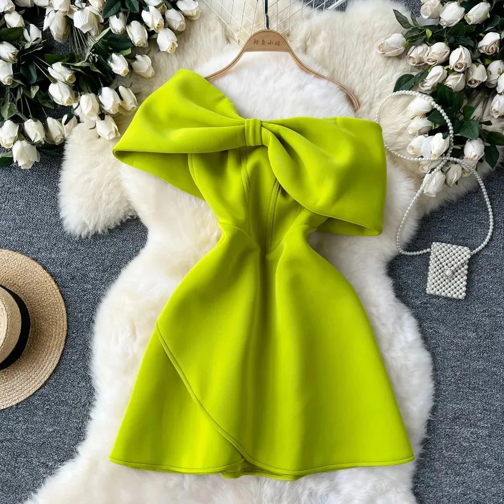 Elegant Sexy tube top High Waist Bow Off Shoulder Dress Summer Beach Vacation Vestidos Slim Women Party dresses