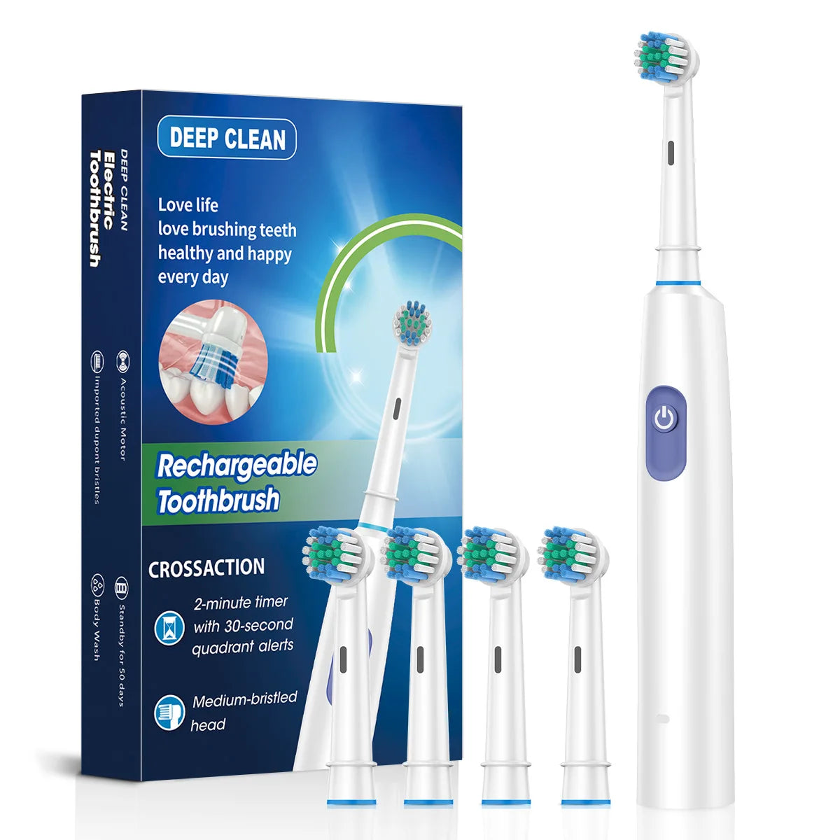 Smart Electric Toothbrush Rechargeable Rotary Tooth Brush for Adults Deep Teeth Cleaning with 8 Soft Brush Heads Oral Care