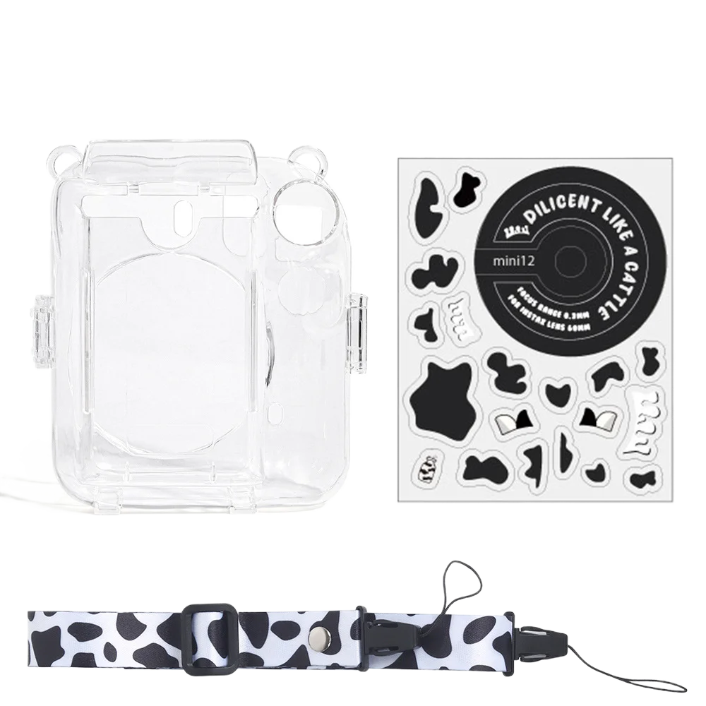 For Fujifilm Instax Mini 12 Transparent Camera Case With Photo Storage Bag Crystal Shell Strap Rope Sticker Sets