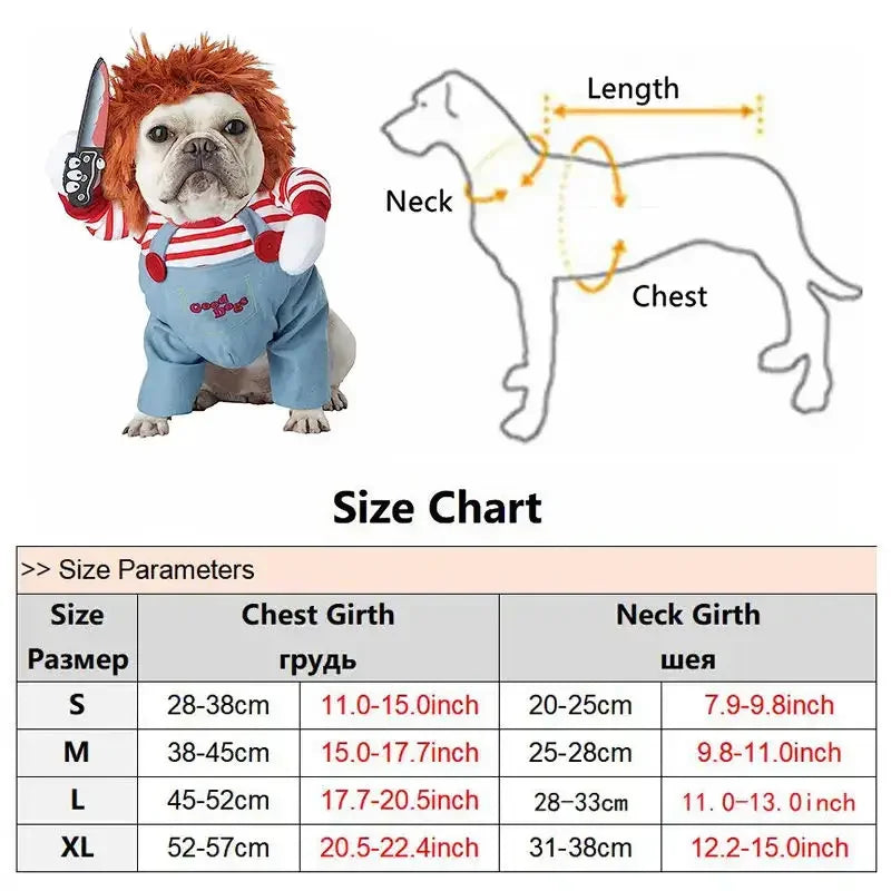 Halloween Dog Cat Clothes Funny Pet Costume Adjustable Dog Deadly Doll Cosplay Party Sets Novelty Clothing Fancy Festival Cloth