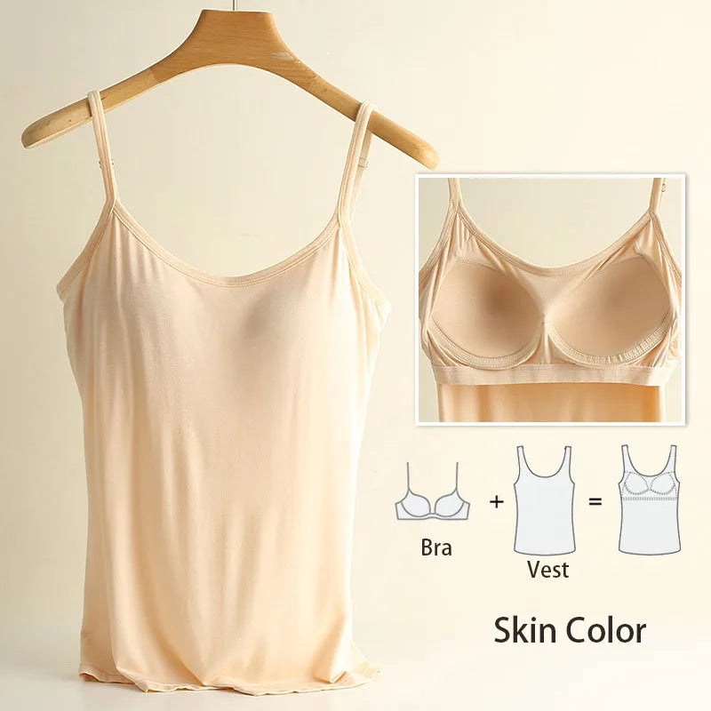 M-3XL For 35-85kg Modal Plus Size Camisole Tank Top With Fixed Cup Women's Chest Padded Outer Wear Bottoming Underwear Wear-Free