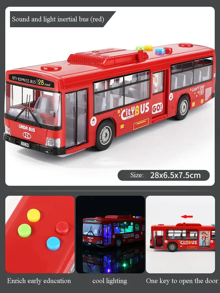 High Quality Simulation Bus Large Size Drop-resistant Light Music Inertia Bus Model Pull Back Car Educational Toys Gifts