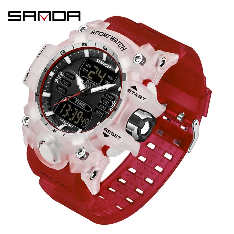 SANDA Luxury G Style Men's Electronic Watch Outdoor Sports LED Analog Digital Chronograph Military Dual Display 50M Waterproof