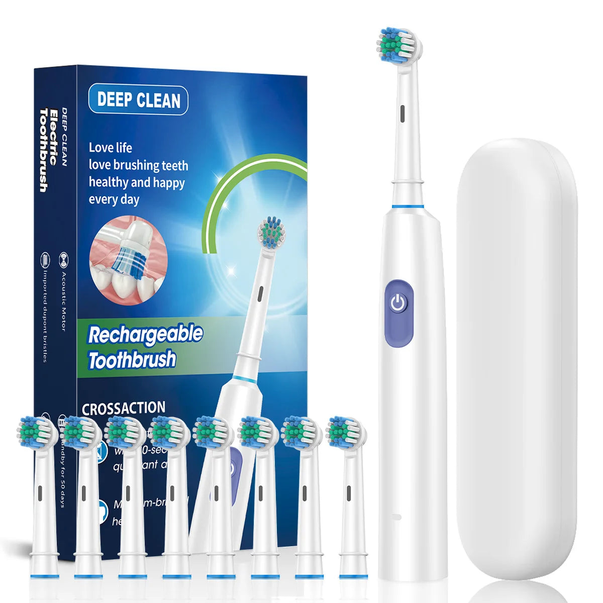 Smart Electric Toothbrush Rechargeable Rotary Tooth Brush for Adults Deep Teeth Cleaning with 8 Soft Brush Heads Oral Care