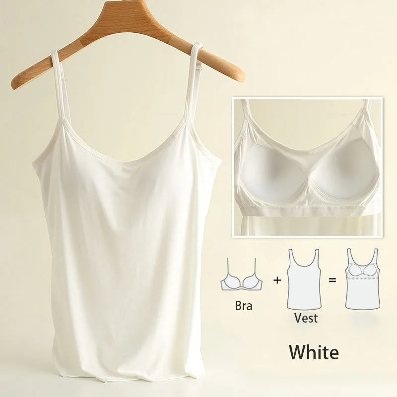 M-3XL For 35-85kg Modal Plus Size Camisole Tank Top With Fixed Cup Women's Chest Padded Outer Wear Bottoming Underwear Wear-Free