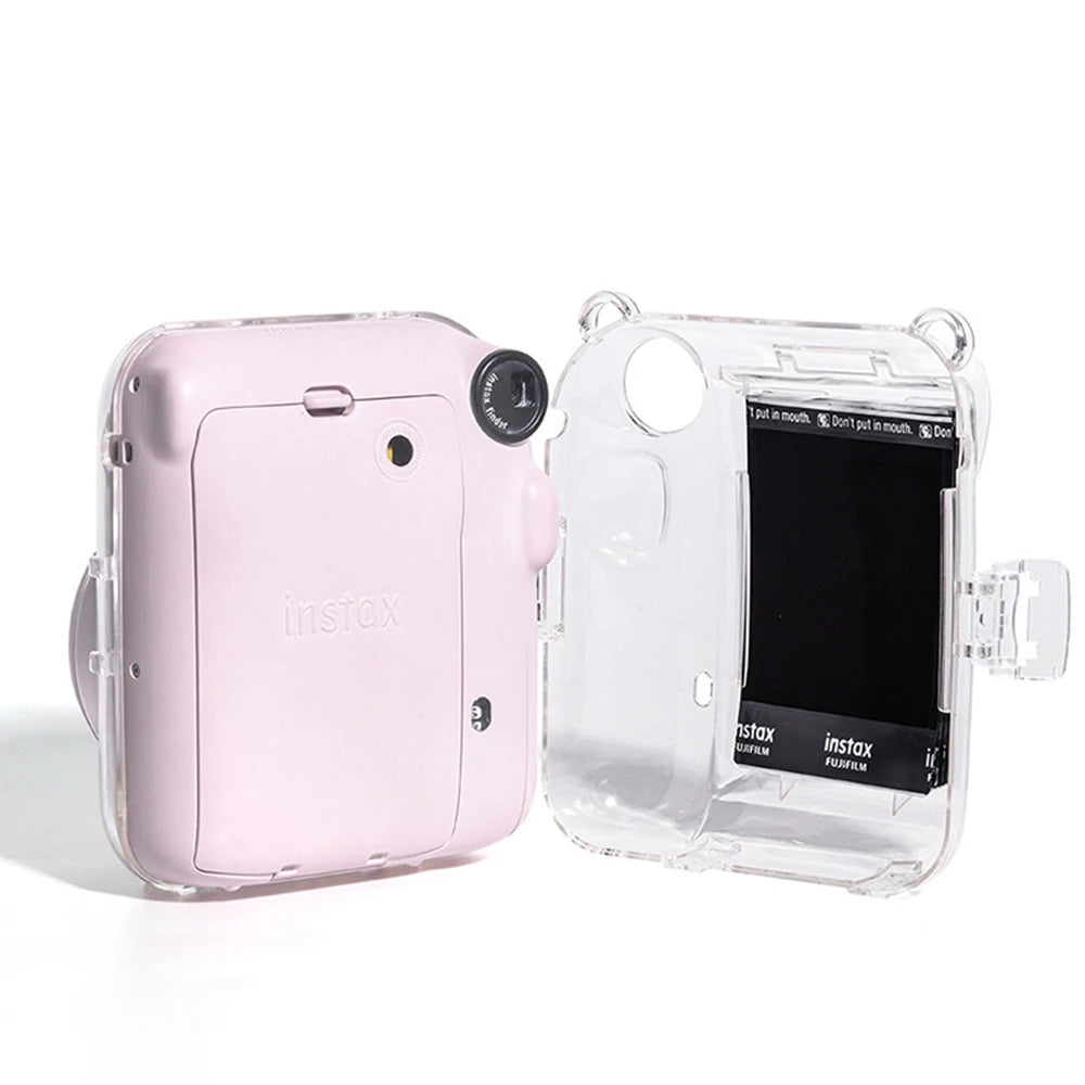 For Fujifilm Instax Mini 12 Transparent Camera Case With Photo Storage Bag Crystal Shell Strap Rope Sticker Sets