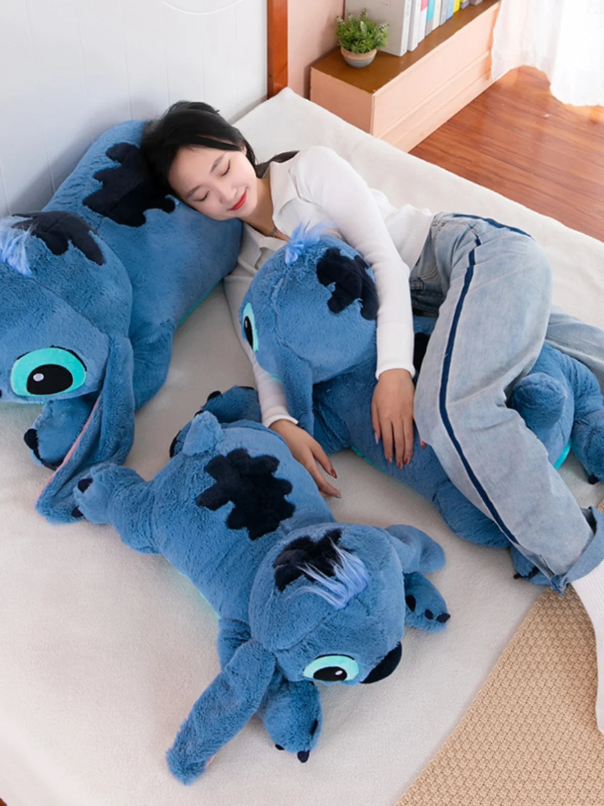 45/60/80cm Stitch Doll Disney Plush Toys Lilo&Stitch Plush Stuffed Doll Soft Pillow Prone Posture Dark/Light Blue Cute Toy Gifts