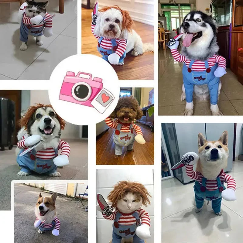 Halloween Dog Cat Clothes Funny Pet Costume Adjustable Dog Deadly Doll Cosplay Party Sets Novelty Clothing Fancy Festival Cloth