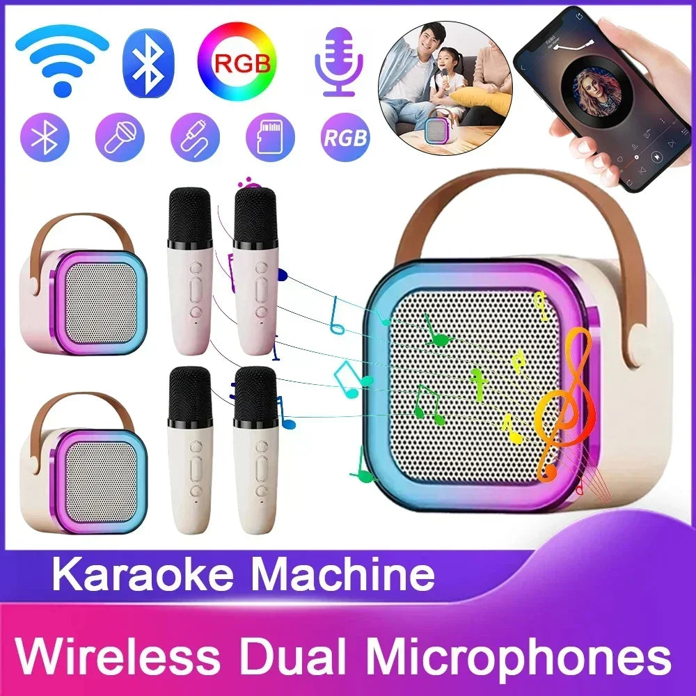 K12 Karaoke Machine Portable Bluetooth 5.3 PA Speaker System with 1-2 Wireless Microphones Home Family Singing Children's Gifts