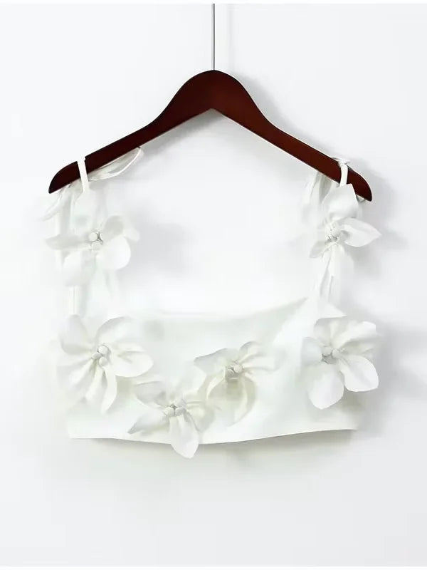 2025 Summer Women Sexy Backless 3d Flowers Tops